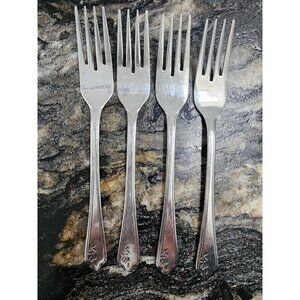 Imperial Stainless INOX Dinner Forks, Floral Mid century Modern?? 4Pcs